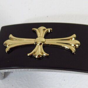Black And Chrome Fashion Cross Belt Buckle For Women!